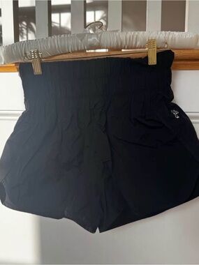 FP Movement by Free People Black Smocked High-Waist Athletic Shorts